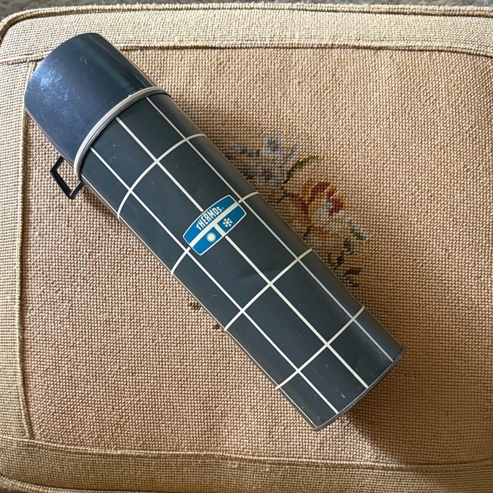 Thermos Blue and White Checkered Flask